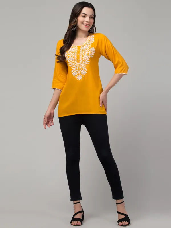 Mustard_Yellow_Embroidered_Straight_Kurti_for_Women