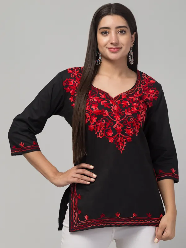 Black_Embroidered_Straight_Kurti_for_Women