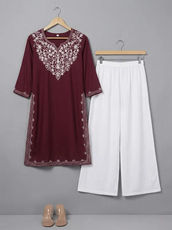 Maroon_Embroidered_Straight_Kurta_Set_for_Women