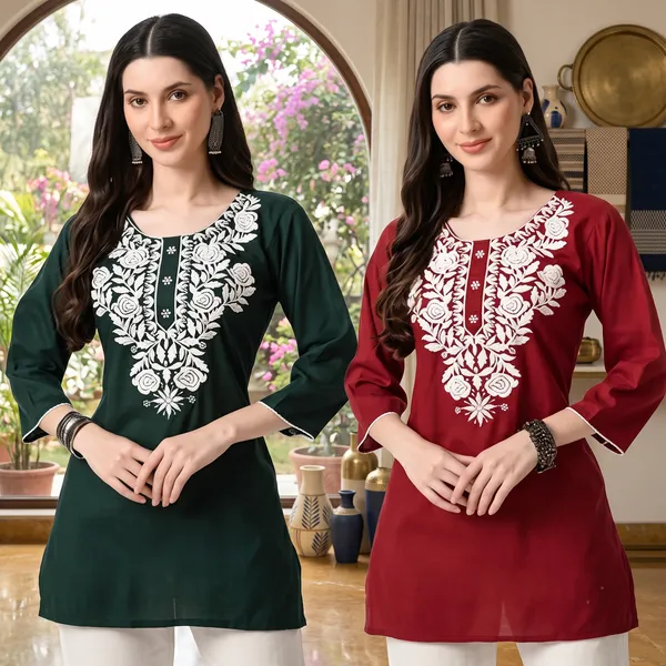 Green_Red_Viscose_Rayon_Straight_Kurti_For_Women_Set_Of_2
