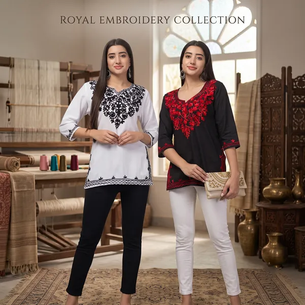 Black_Viscose_Rayon_Straight_Embroidered_Kurti_For_Women_Set_Of_2