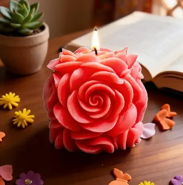 Wax_Red_Floral_Rose_Shaped_Decorative_Candle
