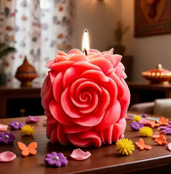 Wax_Red_Floral_Rose_Shaped_Decorative_Candle