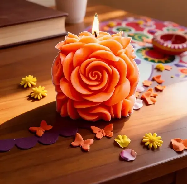 Wax_Orange_Rose_Shaped_Floral_Decorative_Candle
