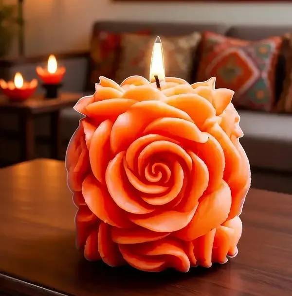 Wax_Orange_Rose_Shaped_Floral_Decorative_Candle