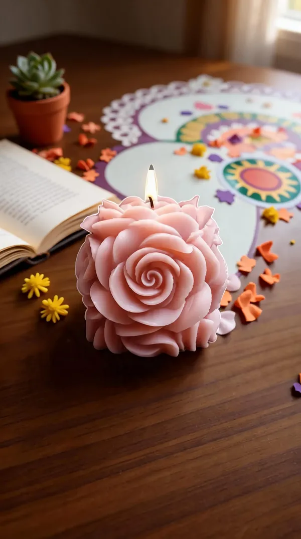 Wax_Light_Pink_Rose_Shaped_Floral_Decorative_Candle