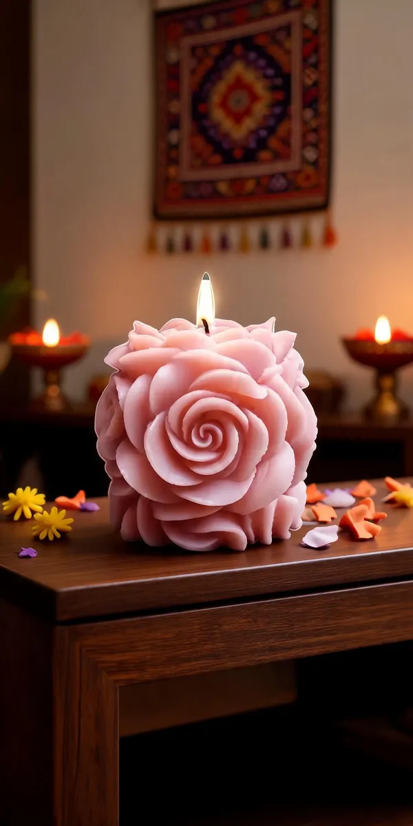 Wax_Light_Pink_Rose_Shaped_Floral_Decorative_Candle