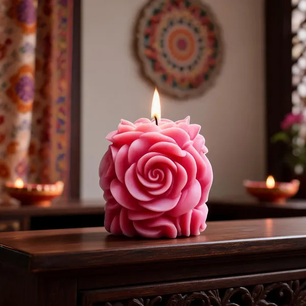 Wax_Pink_Rose_Shaped_Floral_Decorative_Candle