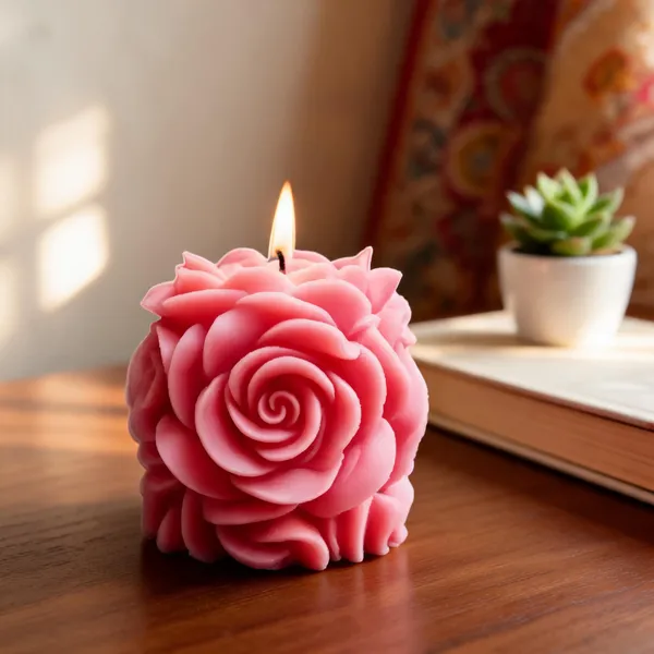 Wax_Pink_Rose_Shaped_Floral_Decorative_Candle