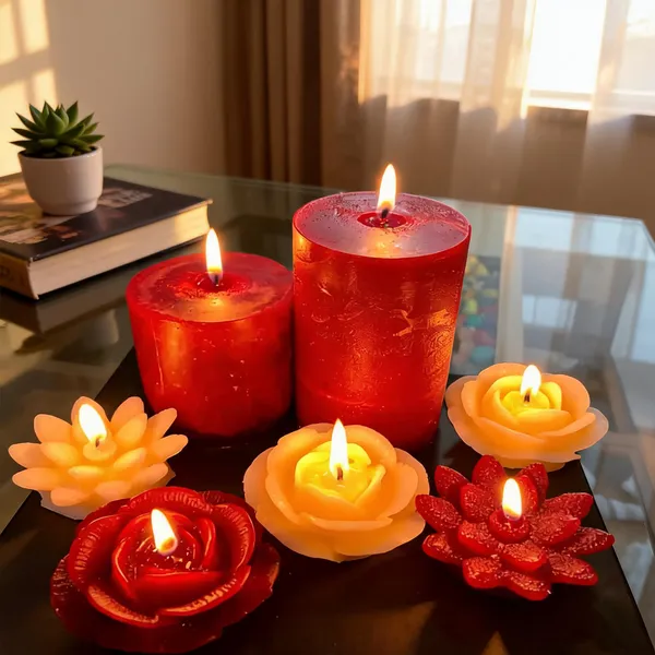 Wax_Red_Yellow_Floral_Rose_Shaped_Candle_Set