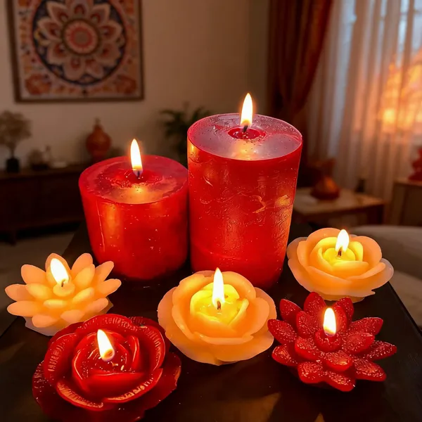 Wax_Red_Yellow_Floral_Rose_Shaped_Candle_Set