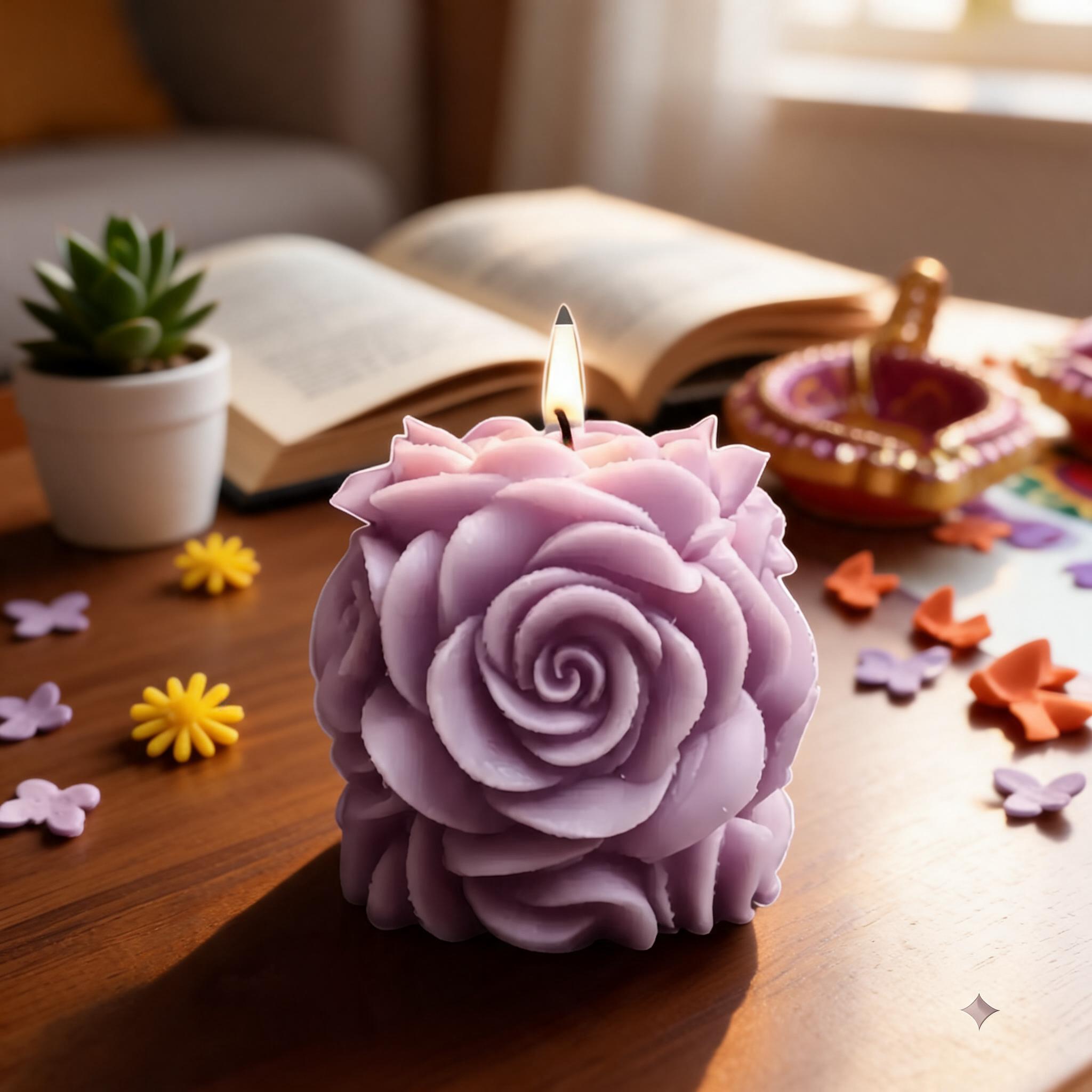 Wax_Lavender_Rose_Shaped_Floral_Decorative_Candle