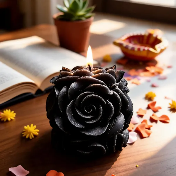 Wax_Black_Rose_Sculpted_Floral_Decorative_Candle