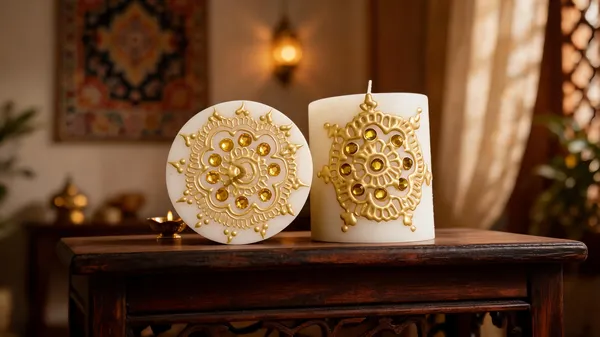 Wax_White_Gold_Mandala_Cylindrical_Decorative_Candle_Set