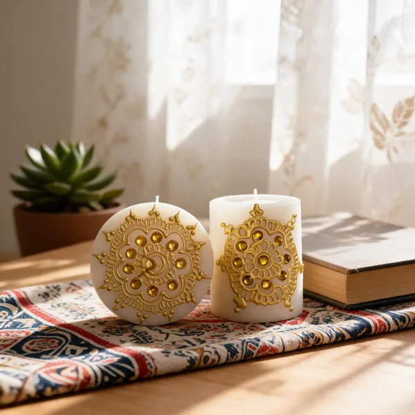 Wax_White_Gold_Mandala_Cylindrical_Decorative_Candle_Set