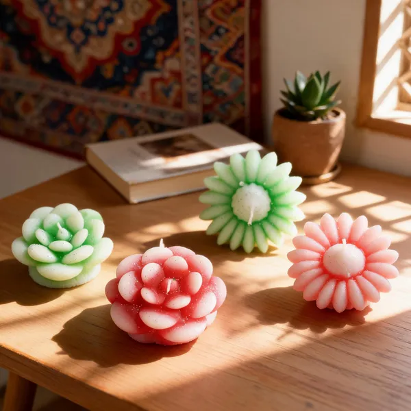 Wax_Decorative_Flower_Shaped_Pink_Green_Candle_Set_Pack_Of_4