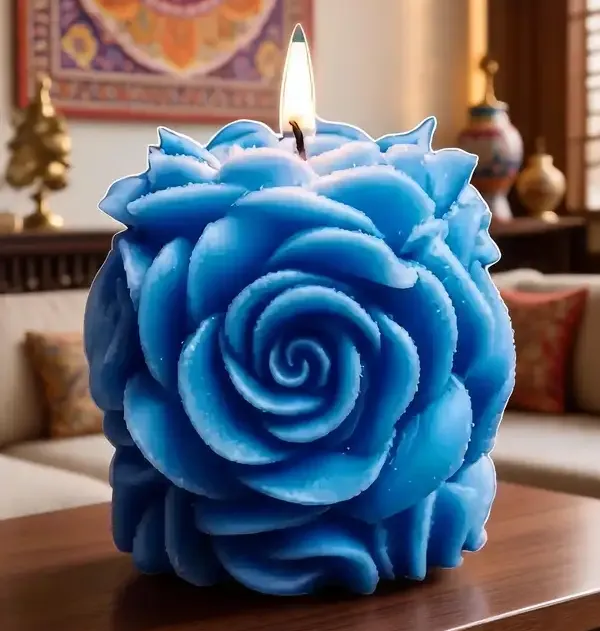 Wax_Blue_Rose_Shaped_Floral_Decorative_Candle