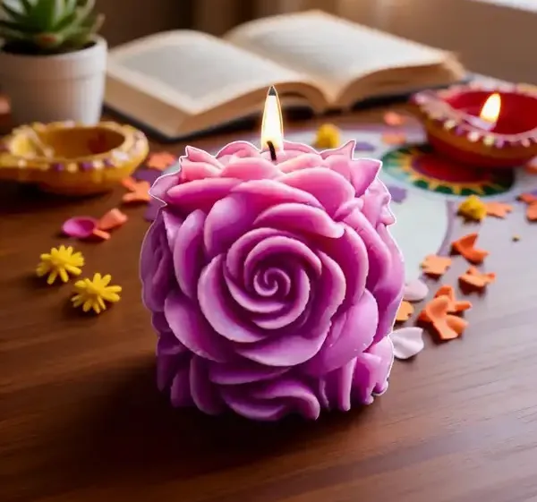 Wax_Purple_Rose_Shaped_Floral_Decorative_Candle