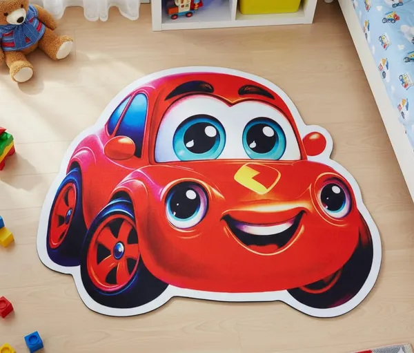 Vs_Home_Living_Cartoon_3D_Theme_Kids_Floor_Mat_For_Bedroom_Playroom_Soft_Indoor_Area_Rug_Multicolor_Car_Shape_Cutout