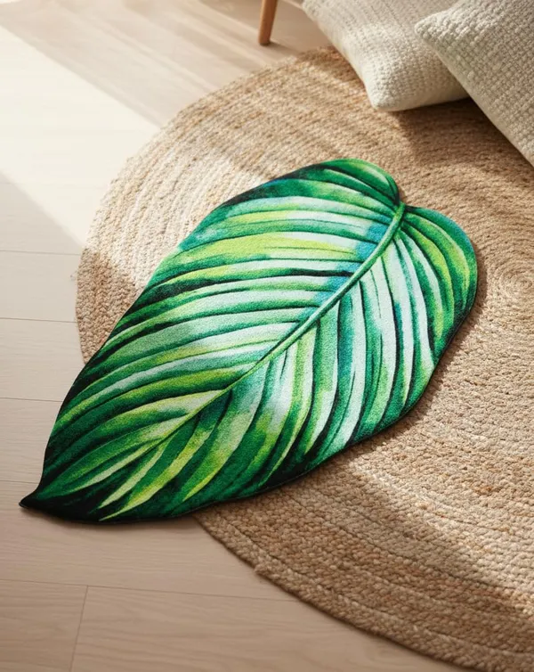 Vs_Home_Living_Leaf_Shape_Floor_Mat_For_Bedroom_Living_Room_Soft_Indoor_Area_Rug_Green_Decorative_Cutout_Design_88_X_45_Cm