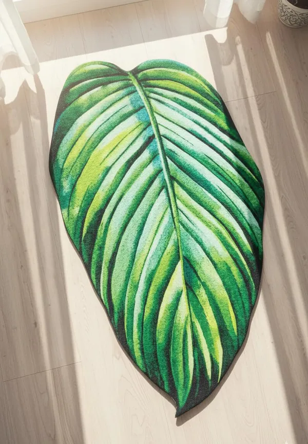 Vs_Home_Living_Leaf_Shape_Floor_Mat_For_Bedroom_Living_Room_Soft_Indoor_Area_Rug_Green_Decorative_Cutout_Design_88_X_45_Cm