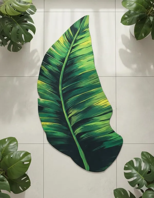 Vs_Home_Living_Leaf_Shape_Floor_Mat_For_Bedroom_Living_Room_Soft_Indoor_Area_Rug_Dark_Green_Decorative_Cutout_Design_88_X_45_Cm
