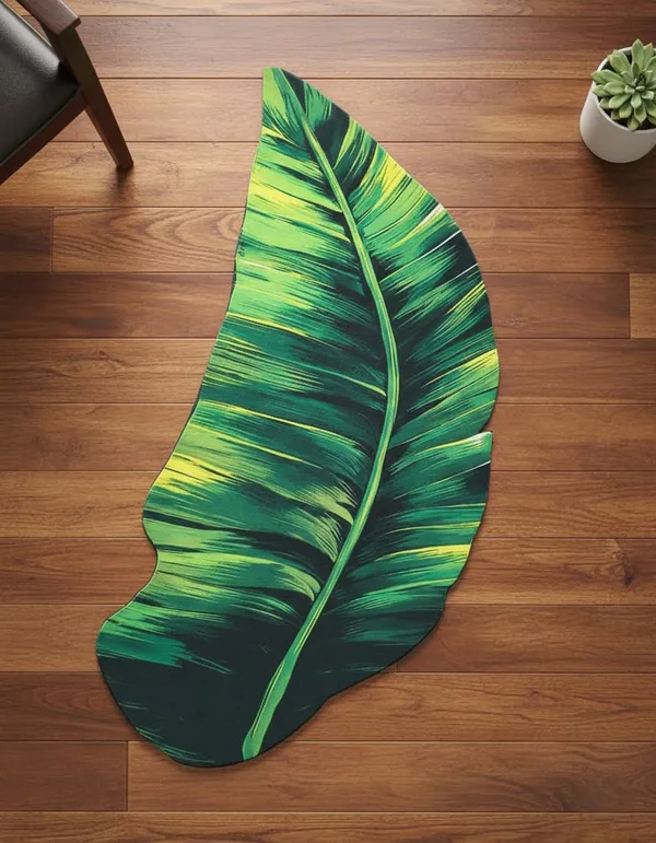 Vs_Home_Living_Leaf_Shape_Floor_Mat_For_Bedroom_Living_Room_Soft_Indoor_Area_Rug_Dark_Green_Decorative_Cutout_Design_88_X_45_Cm