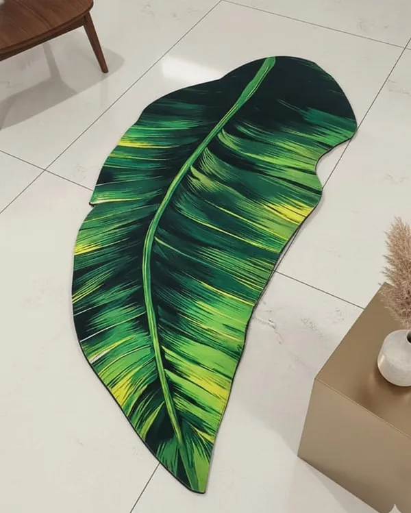 Vs_Home_Living_Leaf_Shape_Floor_Mat_For_Bedroom_Living_Room_Soft_Indoor_Area_Rug_Dark_Green_Decorative_Cutout_Design_88_X_45_Cm
