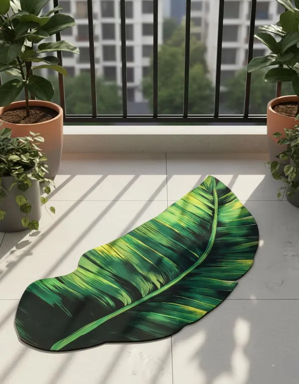 Vs_Home_Living_Leaf_Shape_Floor_Mat_For_Bedroom_Living_Room_Soft_Indoor_Area_Rug_Dark_Green_Decorative_Cutout_Design_88_X_45_Cm