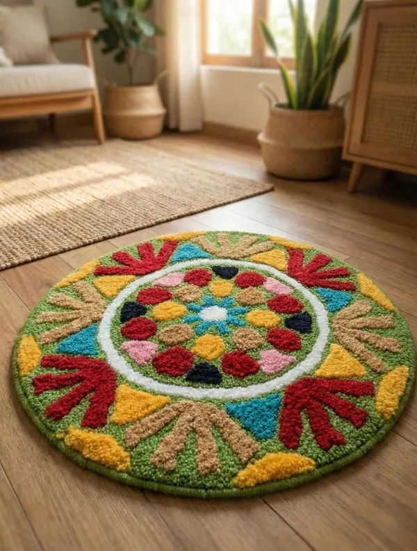 Vs_Home_Living_Traditional_Floral_Rangoli_Design_Round_Floor_Mat_60_Cm_Anti_Skid_Washable_Microfiber_Decor_Mat_For_Diwali_Pooja_Room_Festivals