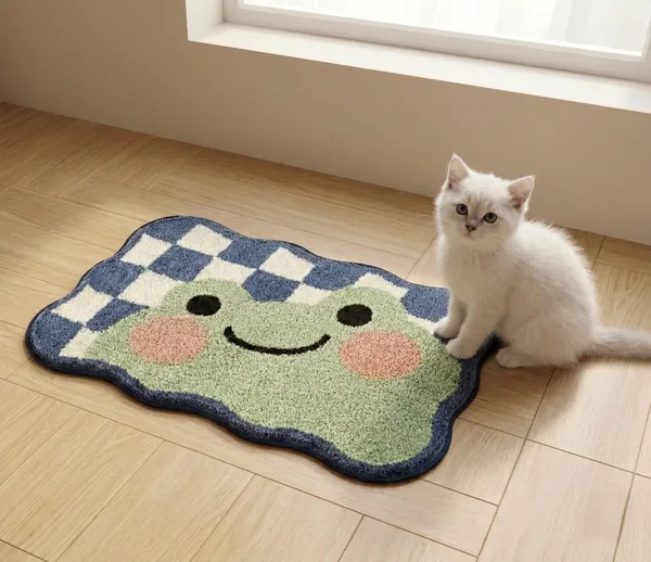 Vs_Home_Living_Cute_Frog_Shape_Bath_Mat_Anti_Slip_Soft_Microfiber_Bathroom_Rug_Blue_Green_40X60_Cm