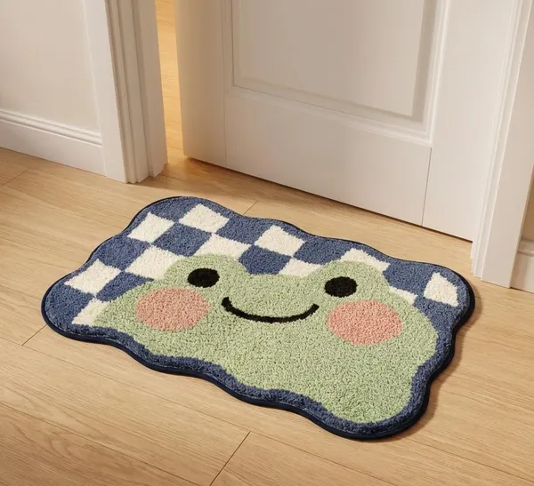 Vs_Home_Living_Cute_Frog_Shape_Bath_Mat_Anti_Slip_Soft_Microfiber_Bathroom_Rug_Blue_Green_40X60_Cm