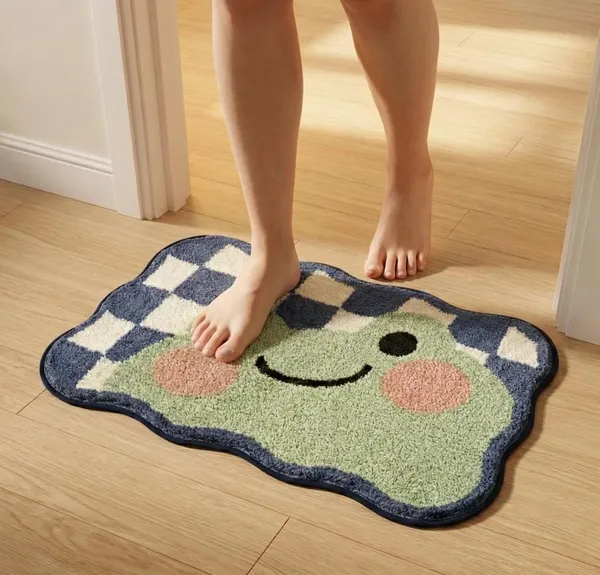 Vs_Home_Living_Cute_Frog_Shape_Bath_Mat_Anti_Slip_Soft_Microfiber_Bathroom_Rug_Blue_Green_40X60_Cm