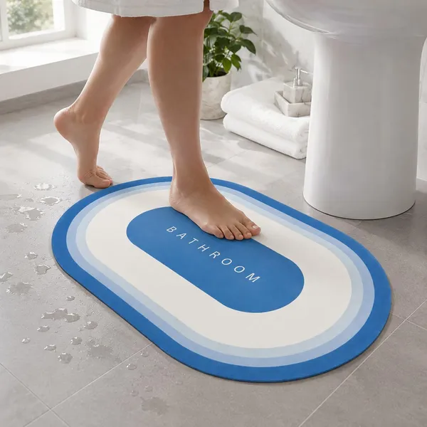 Vs_Home_Living_Oval_Bathroom_Mat_40_X_60_Cm_Blue_And_White_3_5_Mm_Ultra_Thin_Absorbent_Tech_Velvet_Surface_With_Rubber_Backing