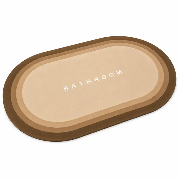Vs_Home_Living_Oval_Bathroom_Mat_40_X_60_Cm_Tan_And_Brown_3_5_Mm_Ultra_Thin_Absorbent_Tech_Velvet_Surface_With_Rubber_Backing