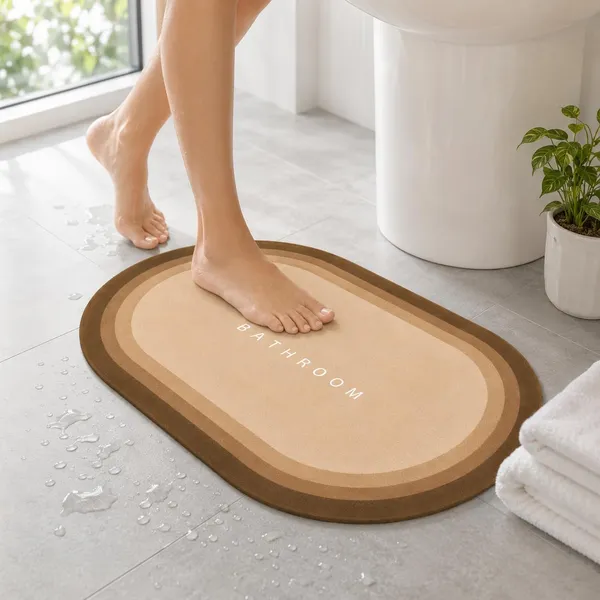 Vs_Home_Living_Oval_Bathroom_Mat_40_X_60_Cm_Tan_And_Brown_3_5_Mm_Ultra_Thin_Absorbent_Tech_Velvet_Surface_With_Rubber_Backing