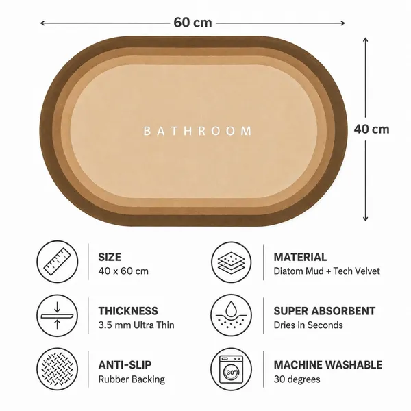 Vs_Home_Living_Oval_Bathroom_Mat_40_X_60_Cm_Tan_And_Brown_3_5_Mm_Ultra_Thin_Absorbent_Tech_Velvet_Surface_With_Rubber_Backing