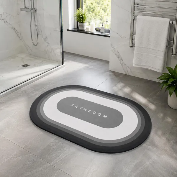 Vs_Home_Living_Oval_Bathroom_Mat_40_X_60_Cm_Charcoal_And_White_3_5_Mm_Ultra_Thin_Absorbent_Tech_Velvet_Surface_With_Rubber_Backing