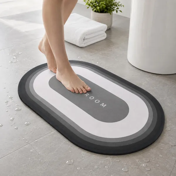 Vs_Home_Living_Oval_Bathroom_Mat_40_X_60_Cm_Charcoal_And_White_3_5_Mm_Ultra_Thin_Absorbent_Tech_Velvet_Surface_With_Rubber_Backing
