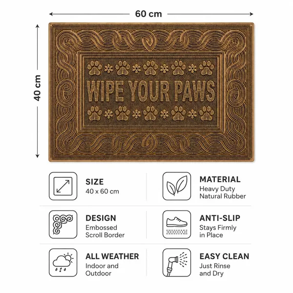 Vs_Home_Living_Wipe_Your_Paws_Heavy_Duty_Rubber_Doormat_Bronze_40_X_60_Cm_Embossed_Paw_Print_Design_With_Anti_Slip_Natural_Rubber_Construction