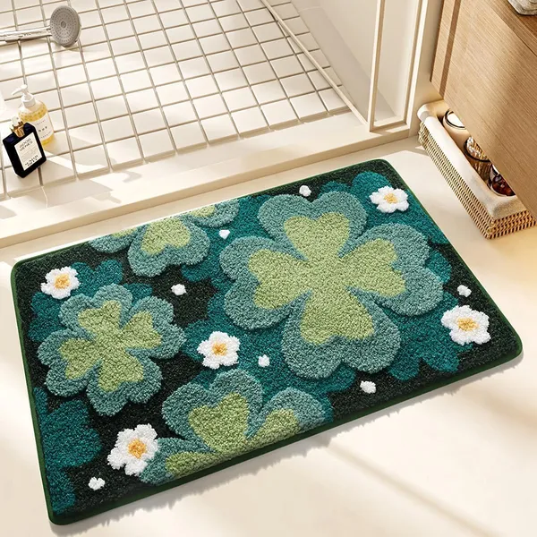 Textured_Floral_Print_Bathroom_Mat