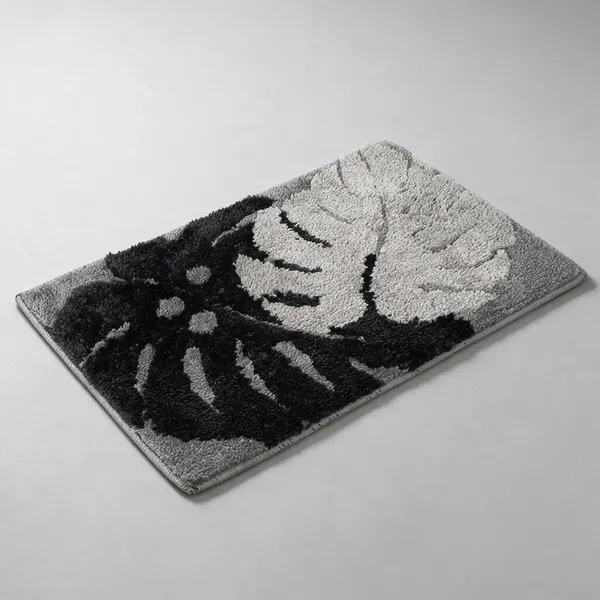Grey_Floral_Leaf_Pattern_Bath_Mat