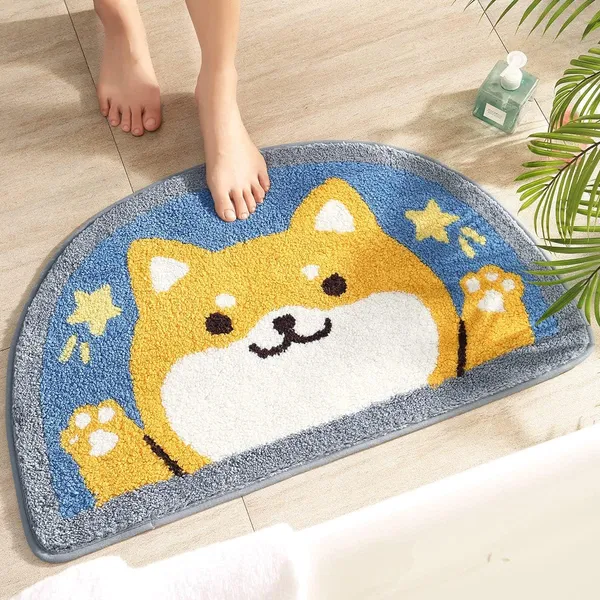 Fabric_Cartoon_Dog_Print_Half_Moon_Bath_Mat