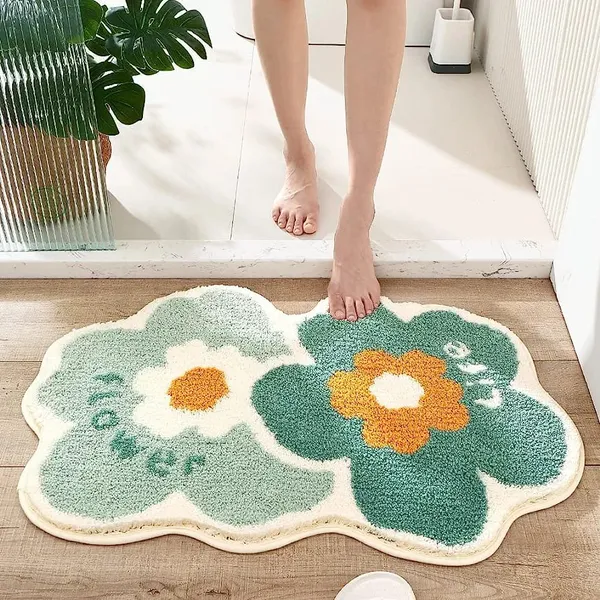 Tufted_Floral_Print_Bathroom_Mat