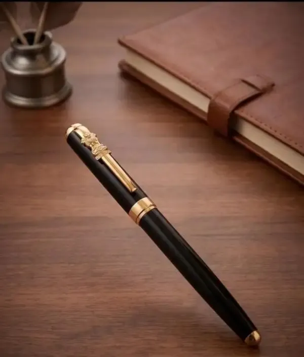 Montblank_Ashoka_Emblem_Brass_Roller_Pen_Black_Gold