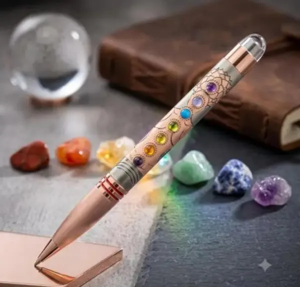 Montblank_7_Chakra_Stone_Embedded_Brass_Ball_Pen_Gold