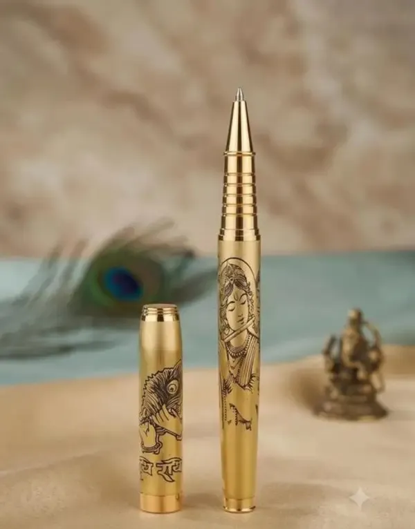 Montblank_Radhe_Krishna_Motif_Brass_Roller_Pen_Gold