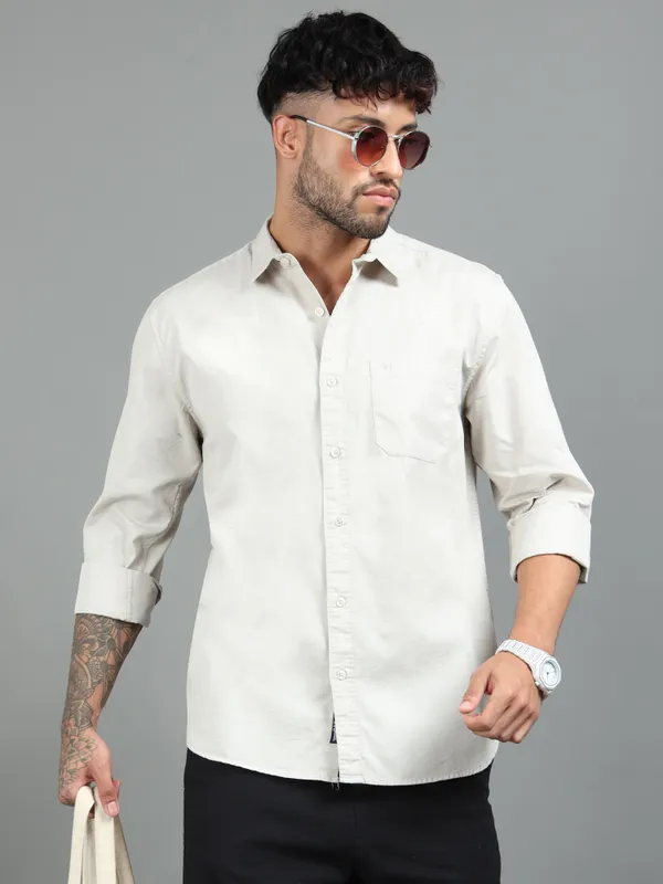Tom_Mackler_Men_Solid_Casual_Cream_Shirt