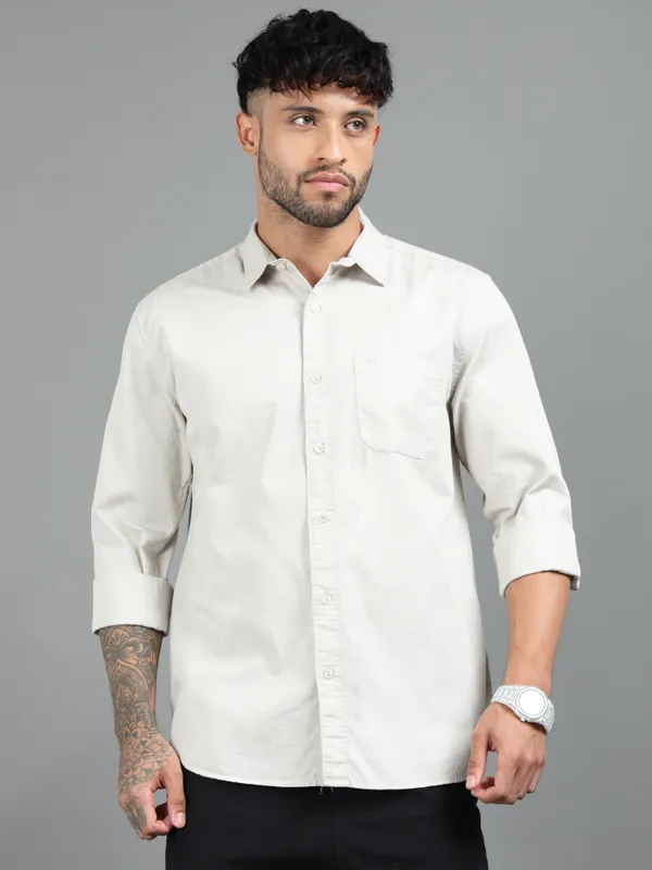 Tom_Mackler_Men_Solid_Casual_Cream_Shirt