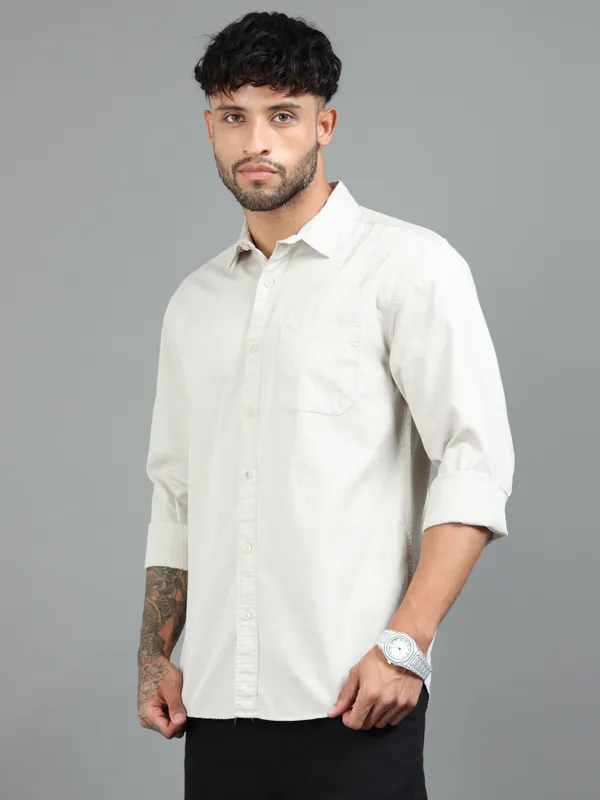 Tom_Mackler_Men_Solid_Casual_Cream_Shirt